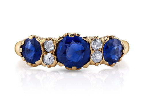 Victorian Era Sapphire and Diamond Three-Stone Engagement Ring (circa 1900)