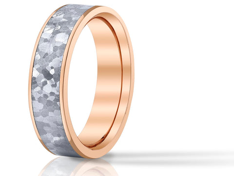 Black Diamond Men's Wedding Band in White and Rose Gold