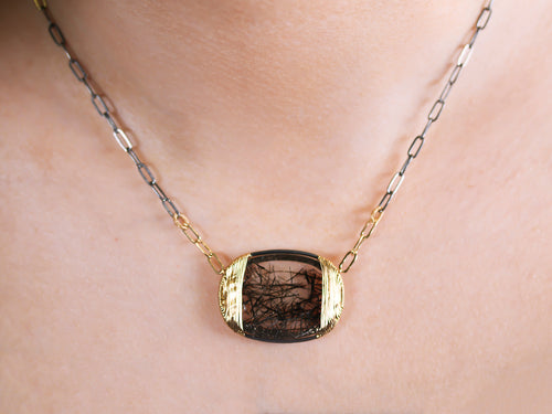 Rutilated Quartz Pendant Necklace in 14K Yellow Gold