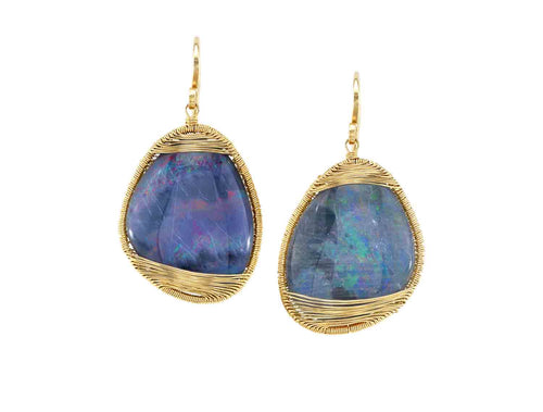 Opal Drop Earrings in 14K Yellow Gold