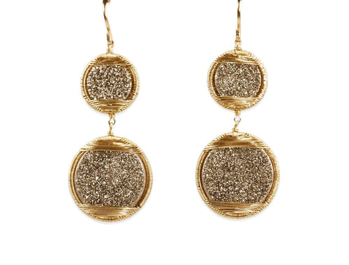 Druzy Diamond Dangle Earrings in 14K Yellow Gold