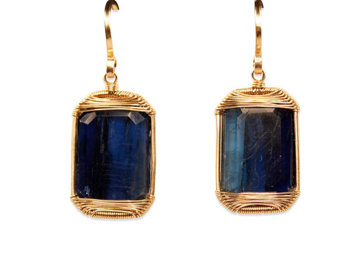 Blue Kyanite Drop Earrings in 14K Yellow Gold