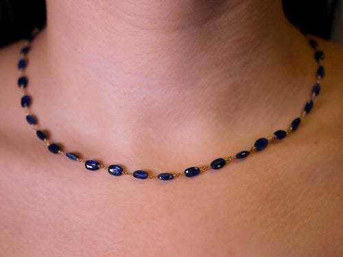 Blue Kyanite Bead Necklace in 14K Yellow Gold