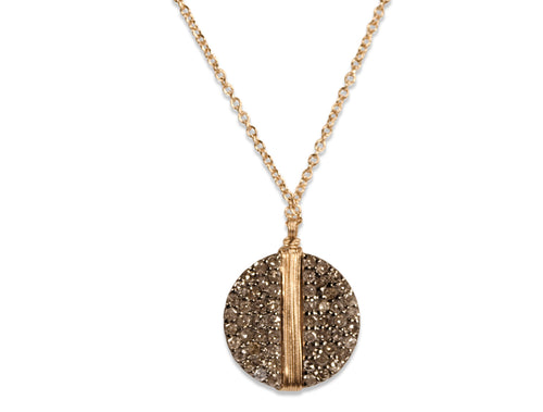 Pavé Rustic Gray Diamond Disc Pendant Necklace