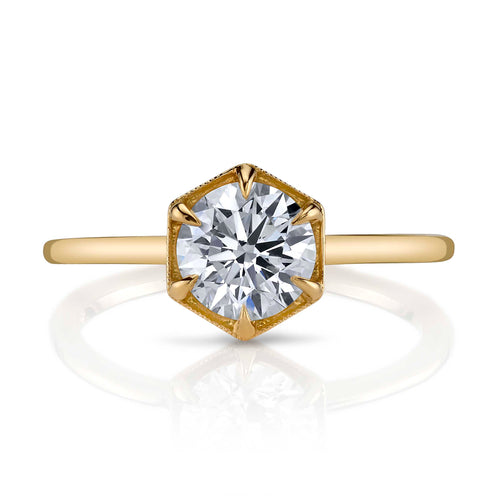 Hexagon-Framed Round Brilliant Diamond Solitaire Engagement Ring