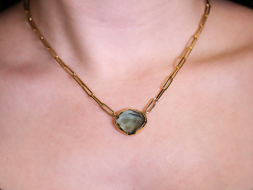 Bezel Green Amethyst Pendant Necklace