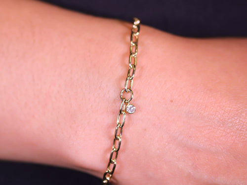 Dangling Diamond Chain Link Bracelet in 14K Yellow Gold