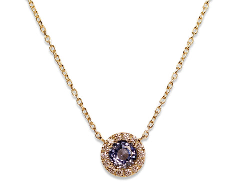 Sapphire and Diamond Halo Pendant Necklace