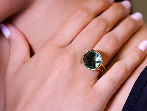 Green Amethyst Ring in 18K Yellow Gold