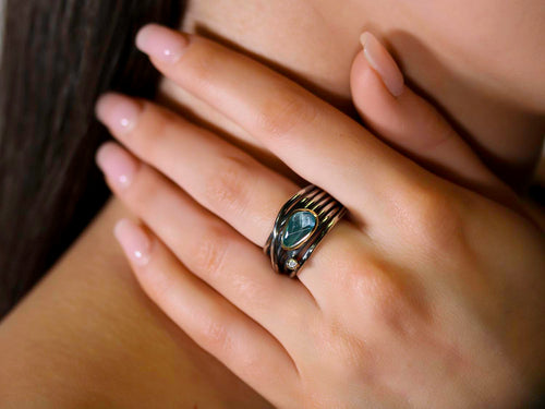 Aquamarine and Diamond Twist Ring