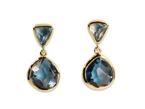 Bezel Set Aquamarine and Blue Topaz Drop Earrings