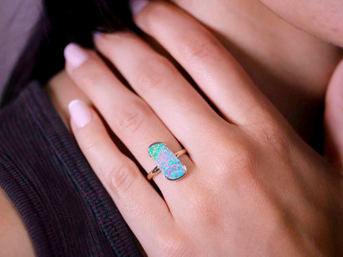 Australian Opal Doublet Ring in 14K Yellow Gold