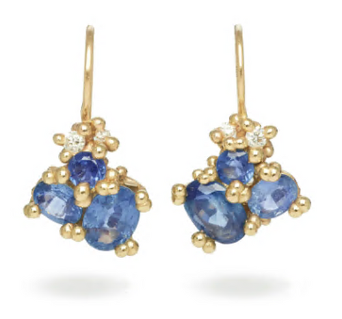 Sapphire and Diamond Cluster Drop Earrings