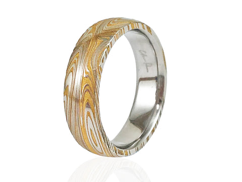 Gray Gold, Wood Inlay, Diamond and Ruby Men's Wedding Band