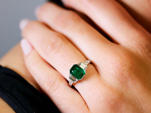 Art Deco-Style Emerald and Diamond Engagement Ring