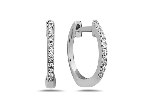 14K White Gold and Diamond Huggie Earrings