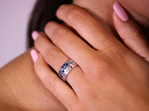 Scattered Sapphire Cluster Cigar Band Ring