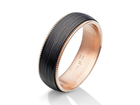 Black Diamond Men's Wedding Band in White and Rose Gold