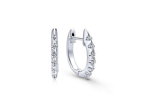 14K White Gold and Diamond Huggie Earrings