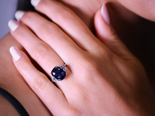 Cushion Sapphire and Diamond Ring