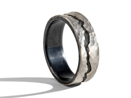 Platinum and Oxidized Sterling Silver Channel Men's Wedding Band