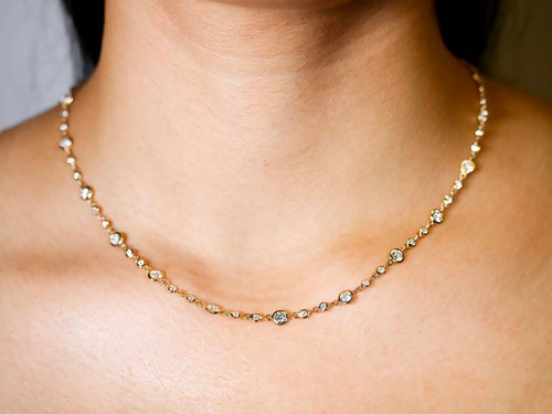 Bezel Diamond Necklace in Yellow Gold