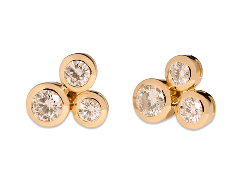 Bezel Diamond Trio Stud Earrings in 18K Yellow Gold