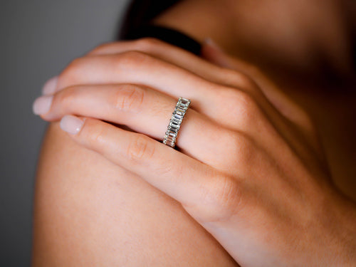 Emerald Diamond Eternity Band in Platinum