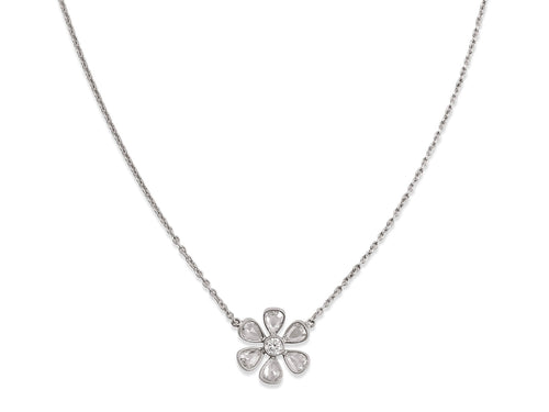 Rose Cut Diamond Flower Necklace in Platinum