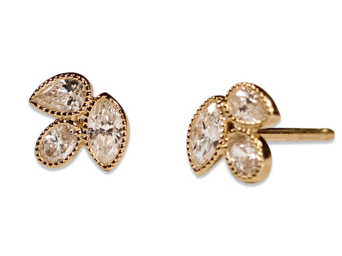 Round, Marquise and Pear-Shaped Diamond Stud Earrings