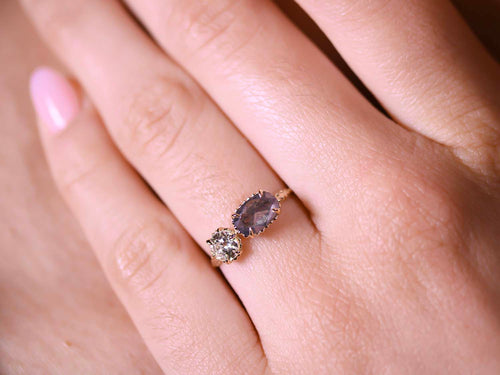 Vintage-Inspired Salt & Pepper and Antique Diamond Evergreen Ring