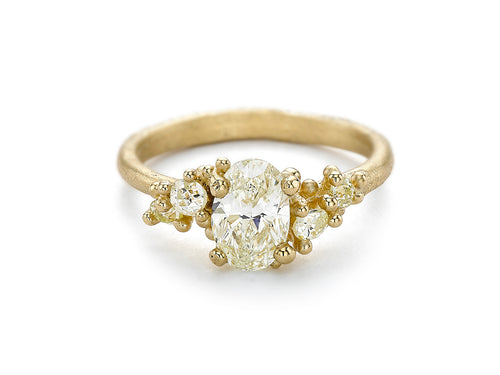 Vintage-Inspired Yellow Oval Diamond Cluster Ring