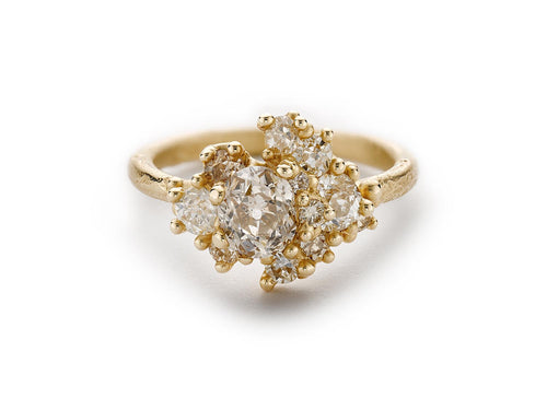 Vintage-Inspired Champagne Diamond Cluster Ring