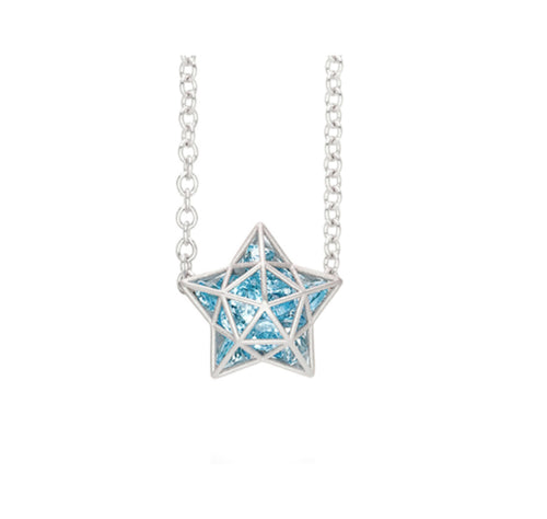 Floating Blue Topaz Astral Necklace in White Gold