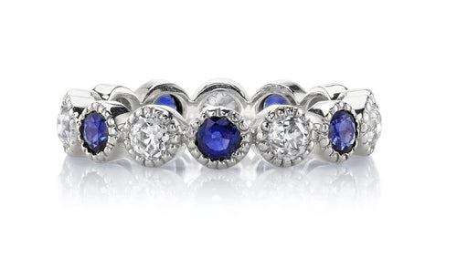 Sapphire and Diamond "Medium Gabby" Eternity Wedding Band