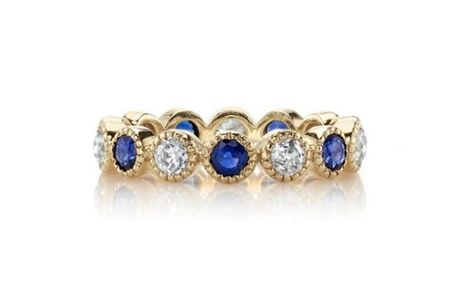 Vintage-Inspired Diamond and Sapphire "Gabby" Wedding Band