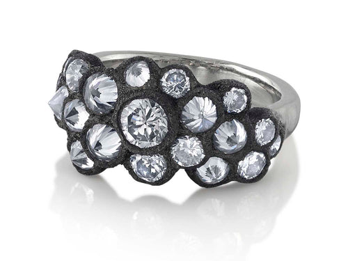 Mixed Diamond Cluster Ring in Blackened 14K White Gold