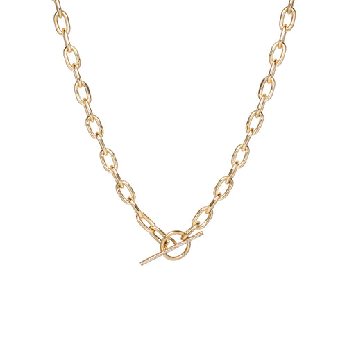 Oval Link Chain Necklace with Pavé Diamond Toggle Clasp