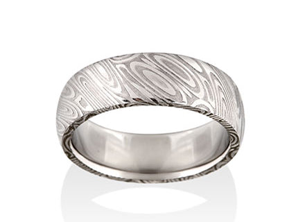 Wood Grain Damascus Steel Men's Wedding Band