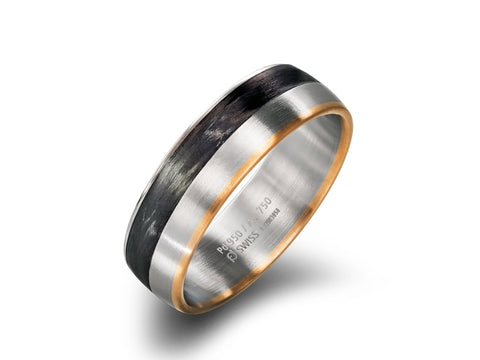 Black Diamond Men's Wedding Band in White and Rose Gold